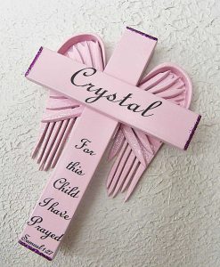 Personalized Angel of the Lord Cross in Pink – with Pink Wings