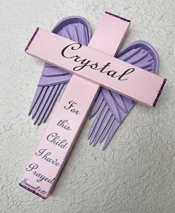 Personalized Angel of the Lord Cross in Pink – with Pink Wings