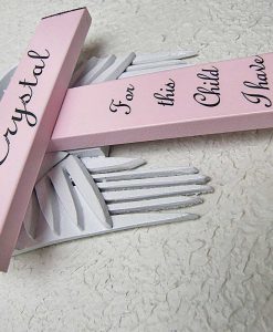 Personalized Angel of the Lord Cross in pink with white wings 'For this Child I have Prayed' Samuel 2:27