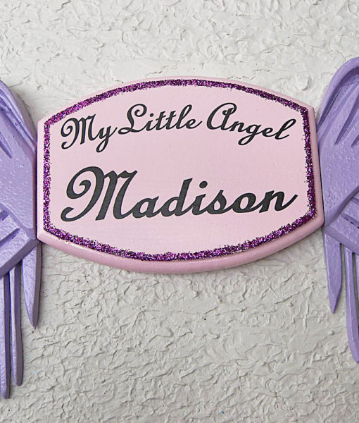 My Little Angel Wall Plaque in Soft Pink – with Violet Angel Wings