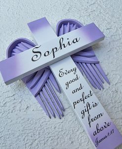 Personalized Angel of the Lord Cross in White – with Violet Wings