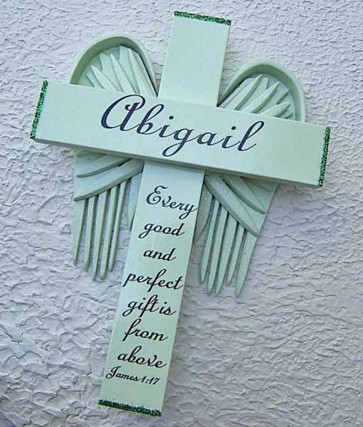 Personalized Angel of the Lord Cross in Green – with Green Wings