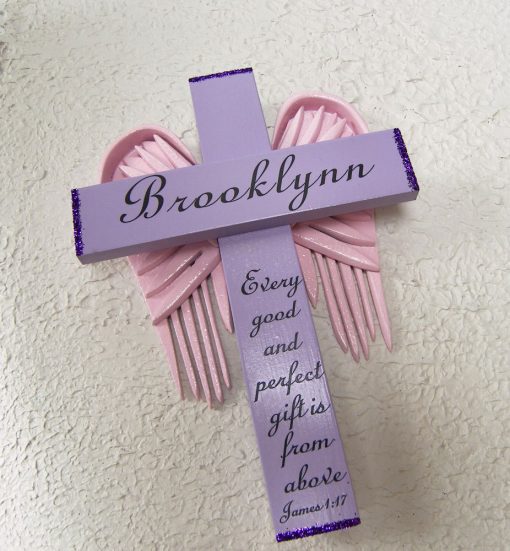 Angel of the Lord Cross in Violet and Pink Wings