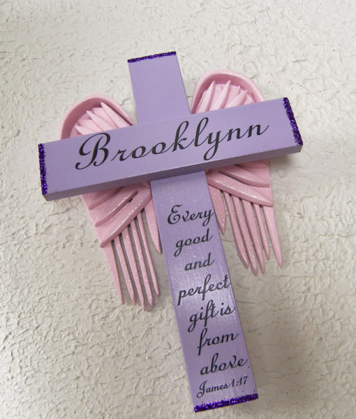 Angel of the Lord Cross in Violet and Pink Wings