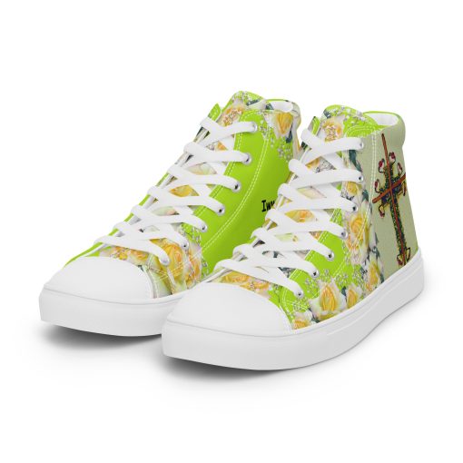 Cross on Lime Green with Yellow Roses Love Life Shoes with IwwJesus Logo always be Pro-Life