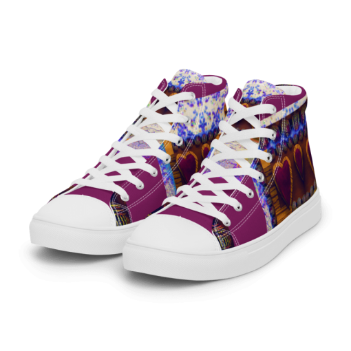 Two purple Hearts with beaded art on wine colored Love Life Shoes always be Pro-Life