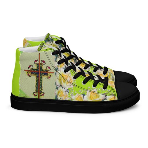 Cross on Lime Green with Yellow Roses Love Life Shoes with IwwJesus Logo always be Pro-Life