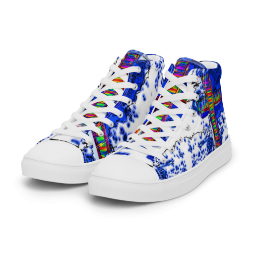 Multi-colored Cross on Cool Blue Love Life Shoes with IwwJesus Logo