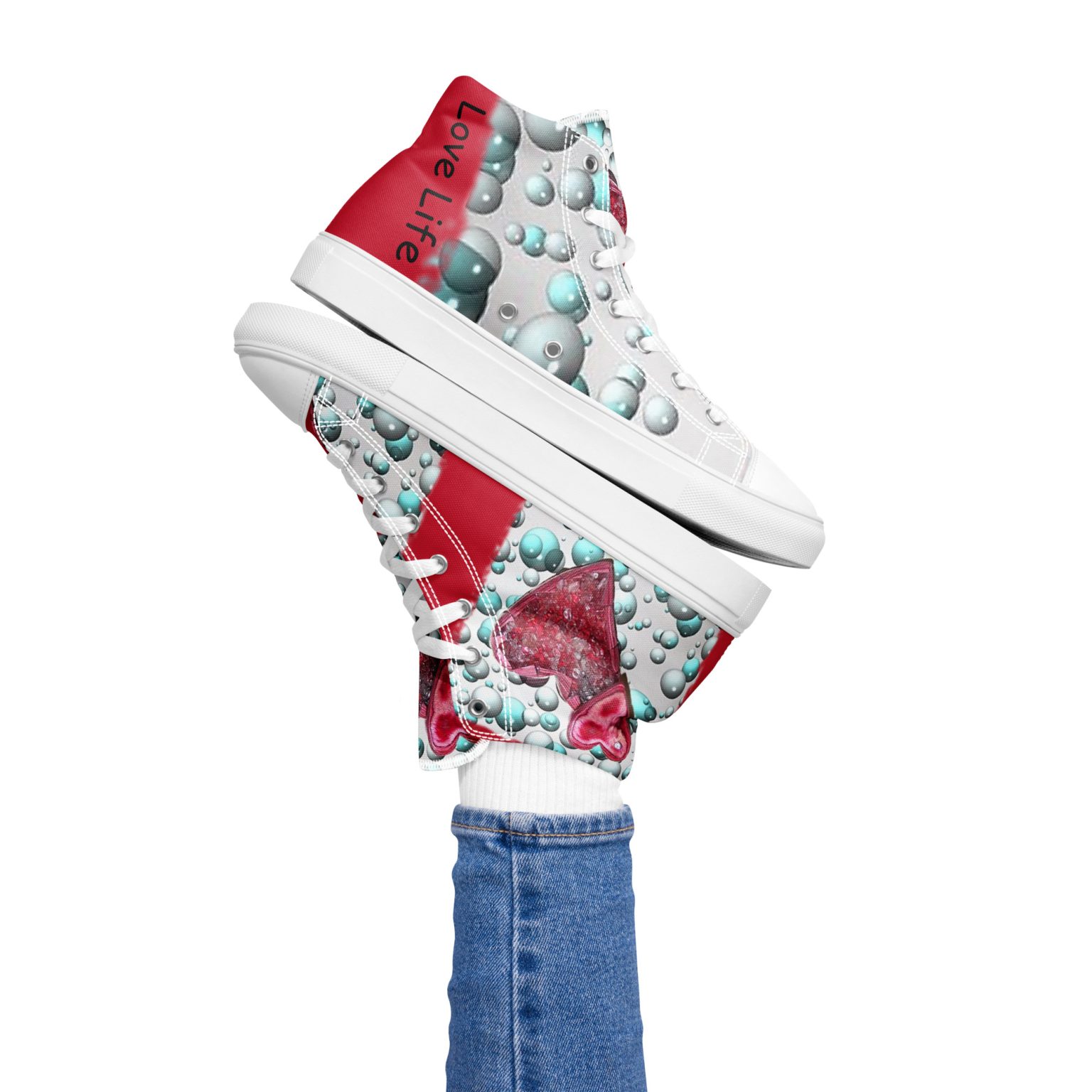 Two Red Hearts with Bubbles art Love Life Shoes always be Pro-Life I Love Life Shoes