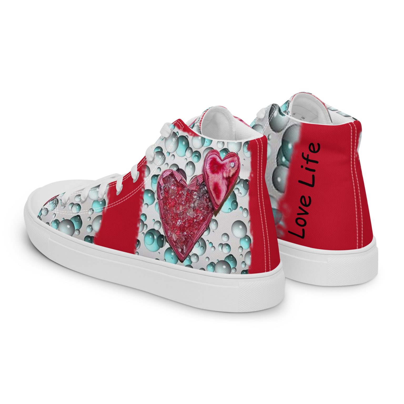 Two Red Hearts with Bubbles art Love Life Shoes always be Pro-Life I Love Life Shoes