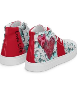 Two Hearts with Bubbles art on red colored Love Life Shoes always be Pro-Life shoes